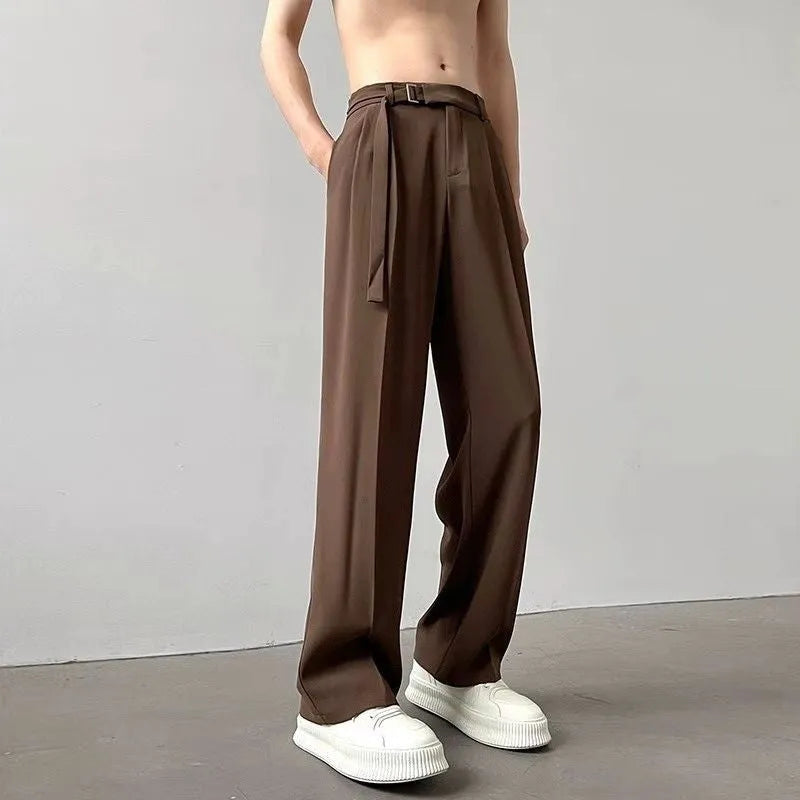 Thin straight black wide leg pants for women, chemical fibre blend, non-ironing, loose fit, black colour
