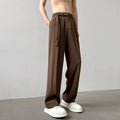 Thin straight black wide leg pants for women, chemical fibre blend, non-ironing, loose fit, black colour