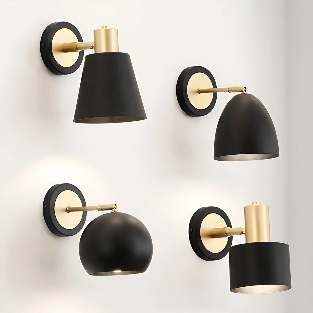 Nordic style iron wall lamp in a choice of four designs for bedside or living room wall mounting.