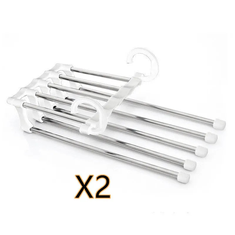 5 in 1 stainless steel pants hanger with five detachable booms and hooks on each rod end, black, 47x18cm