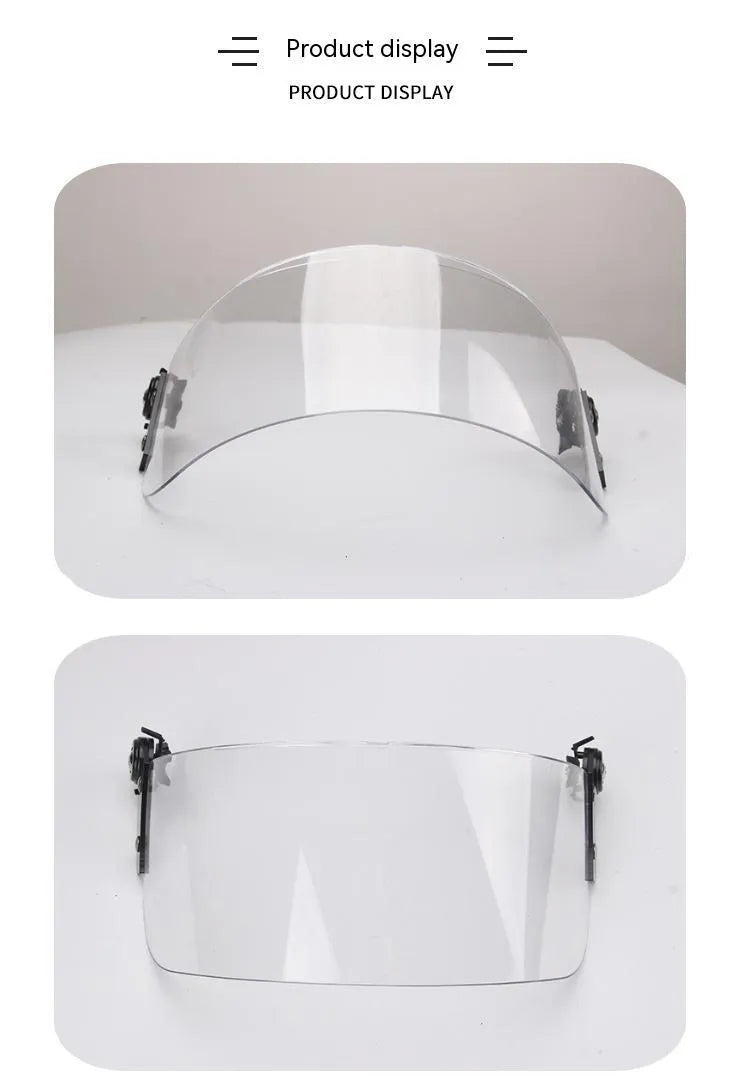 Transparent windproof polycarbonate face protection mask with semi-rimless frame and guide rail system, 30x15cm