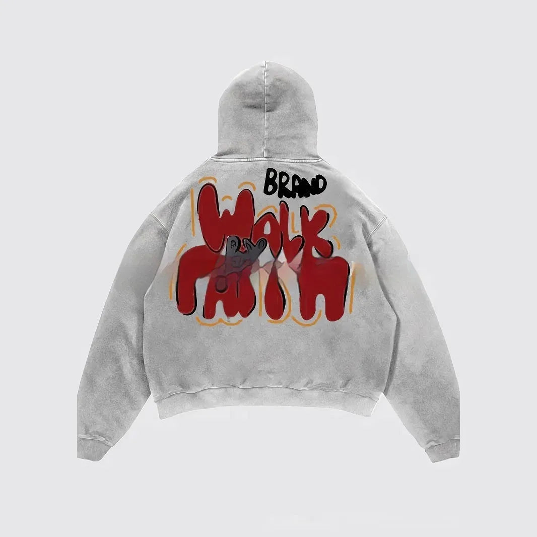 Women's Granny Grey hoodie with character print design and front pocket