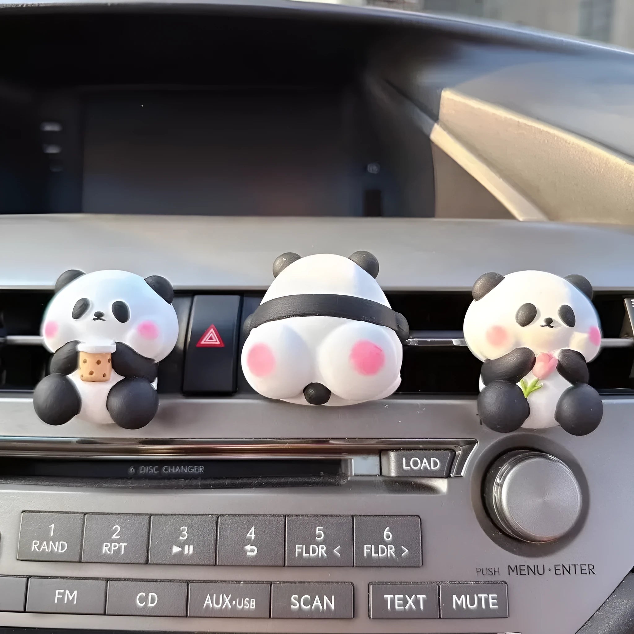 Cute panda car vent perfume decoration with three styles: milk tea, flower, back panda