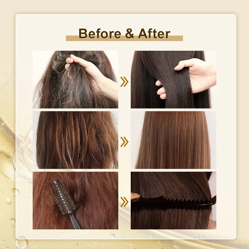 Yellow 50ml bottle of hair essential oil for curly hair care and scalp treatment.