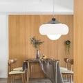 Three-headed milk white Bauhaus glass pendant light with retro egg tart design