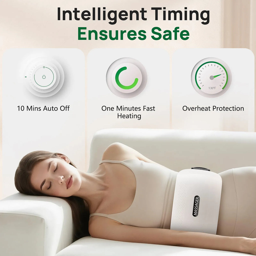 2025 smart bian stone abdominal massager with heat light wave therapy auto kneading dual turntable Type-C charging white