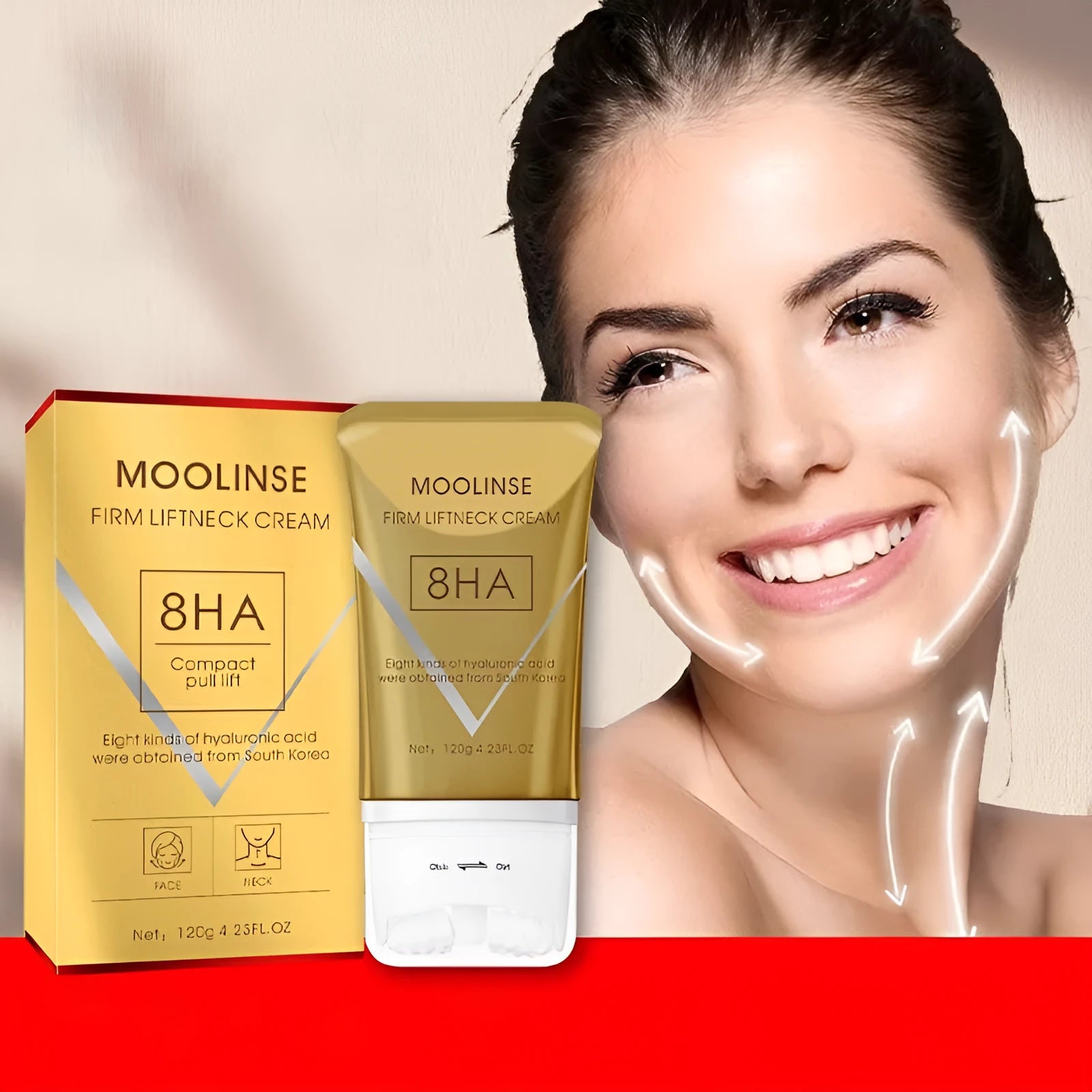 Neck moisturising cream with built-in massage roller for dry skin care