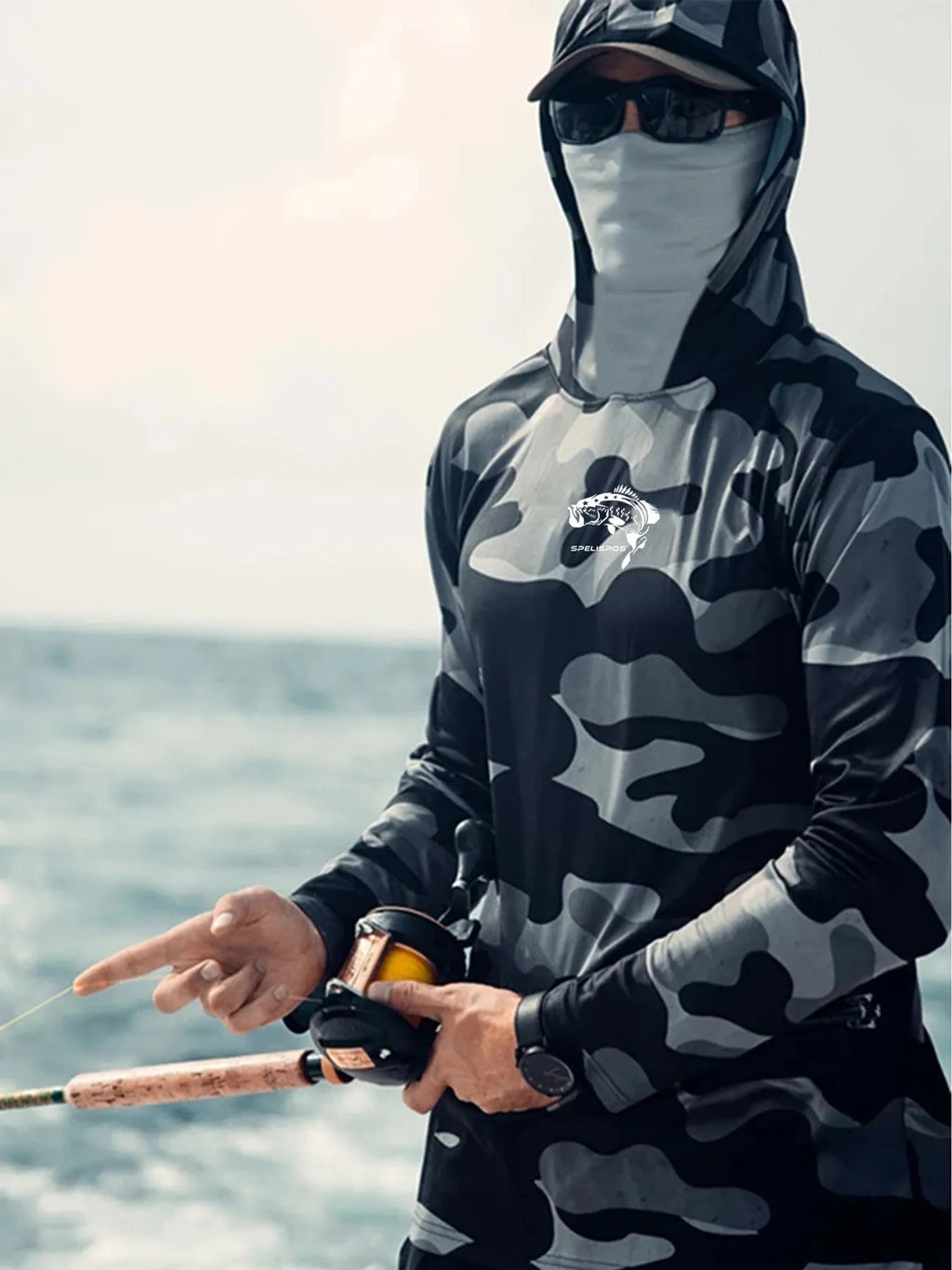 Huk Pursuit long sleeve fishing shirt in grey with mesh side panels and crew neck