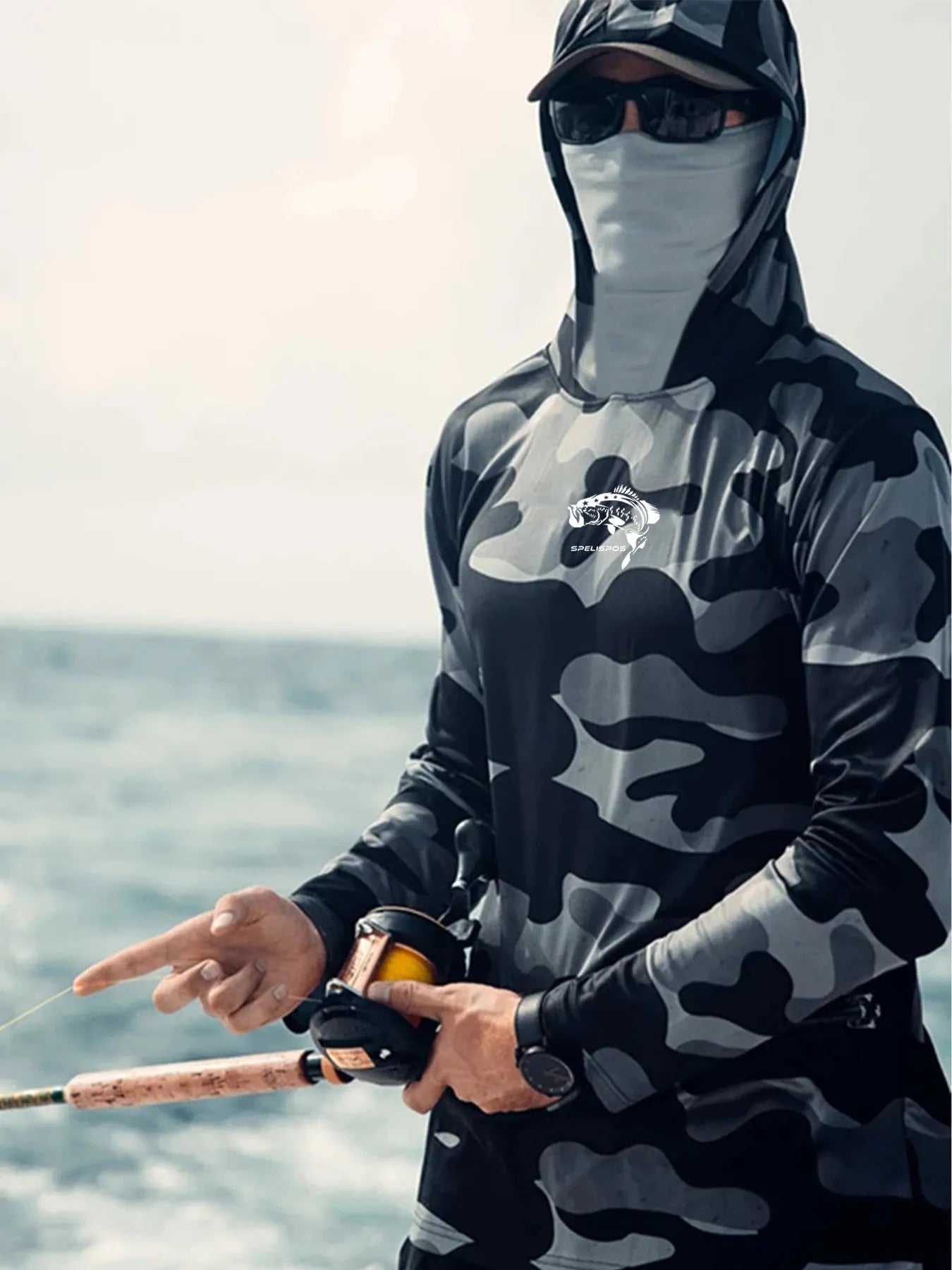 Huk Pursuit long sleeve fishing shirt in grey with mesh side panels and crew neck