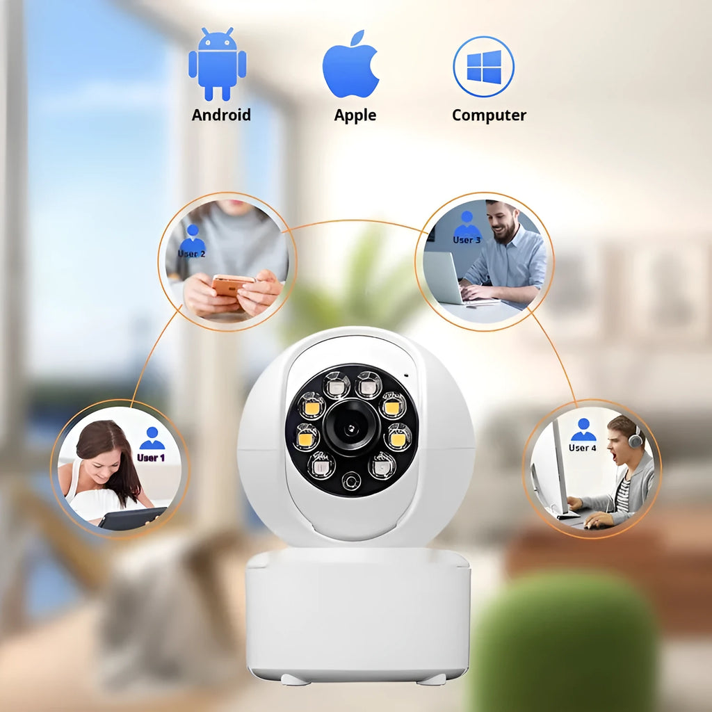1080p HD home security camera with ceiling mount bracket and dual-light design