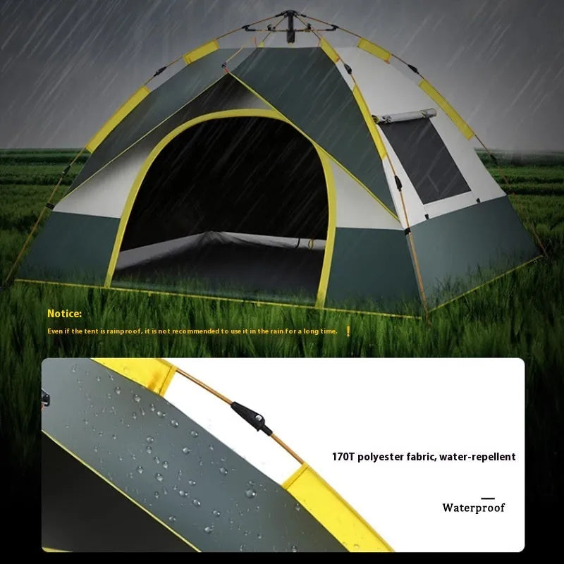 Dark green automatic pop-up camping tent for 3-4 people with quick open mechanism