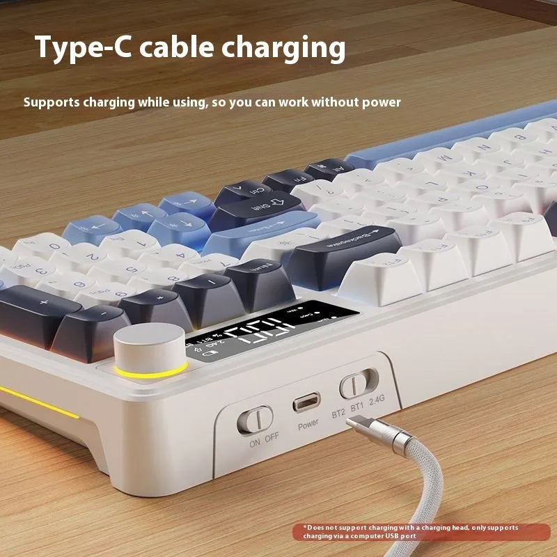 Wireless Bluetooth keyboard and mouse suit with mechanical feeling keys in blue white colour combination