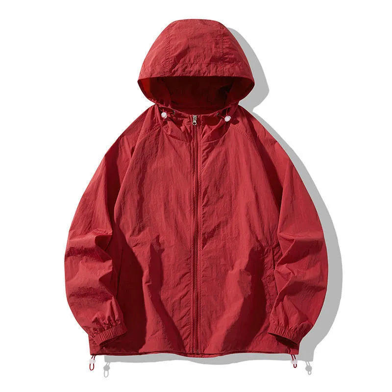 Outdoor sun-protective couple sports coat jacket in loose fit, thin nylon blend, available in 8 colours