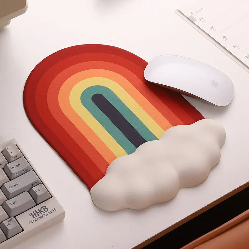 Cloud Rainbow silicone wrister mouse pad and keyboard support set with pastoral cloud pattern