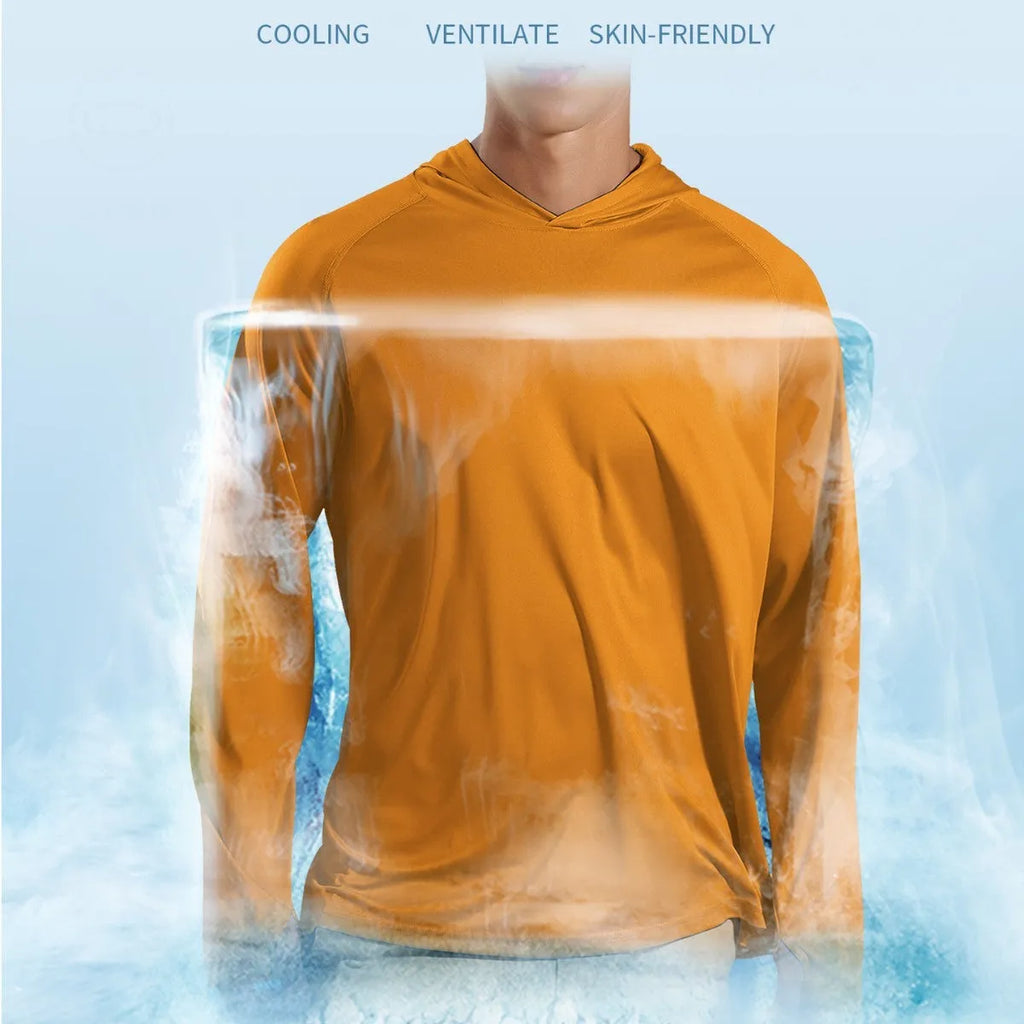 Outdoor UV-proof long sleeve hooded top in solid colour for fishing and hiking