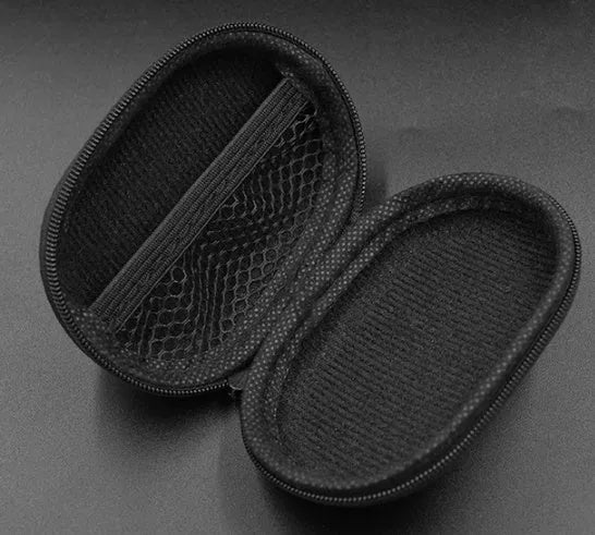 Black oval leather storage bag for earphones compatible with EDX PRO and other models