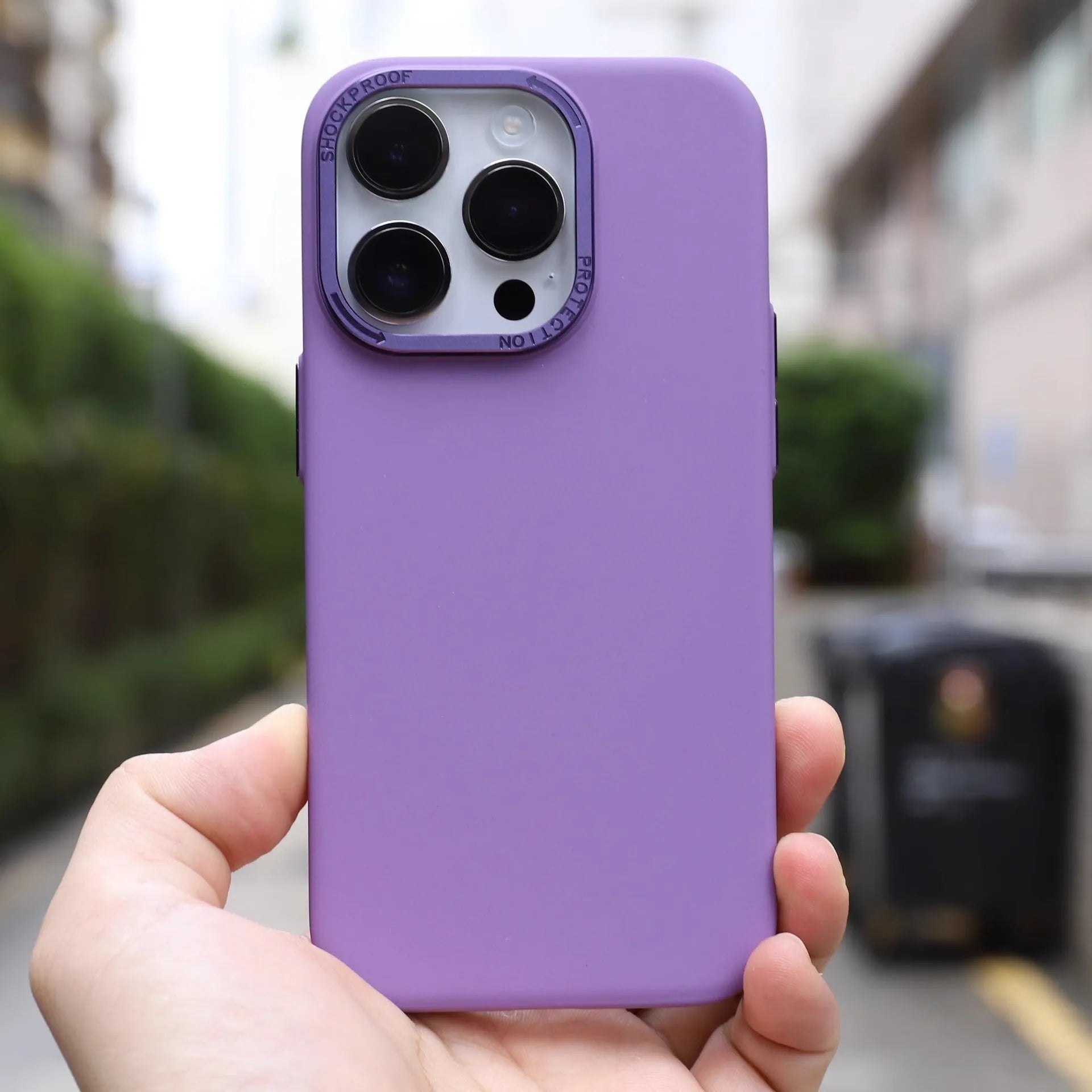 Gray frosted PC phone case for iPhone 15 Pro Max with invisible magnetic suction ring