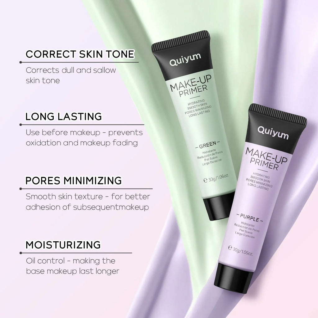 30g tube of colour-correcting moisturising face primer in green, pink, and purple shades.