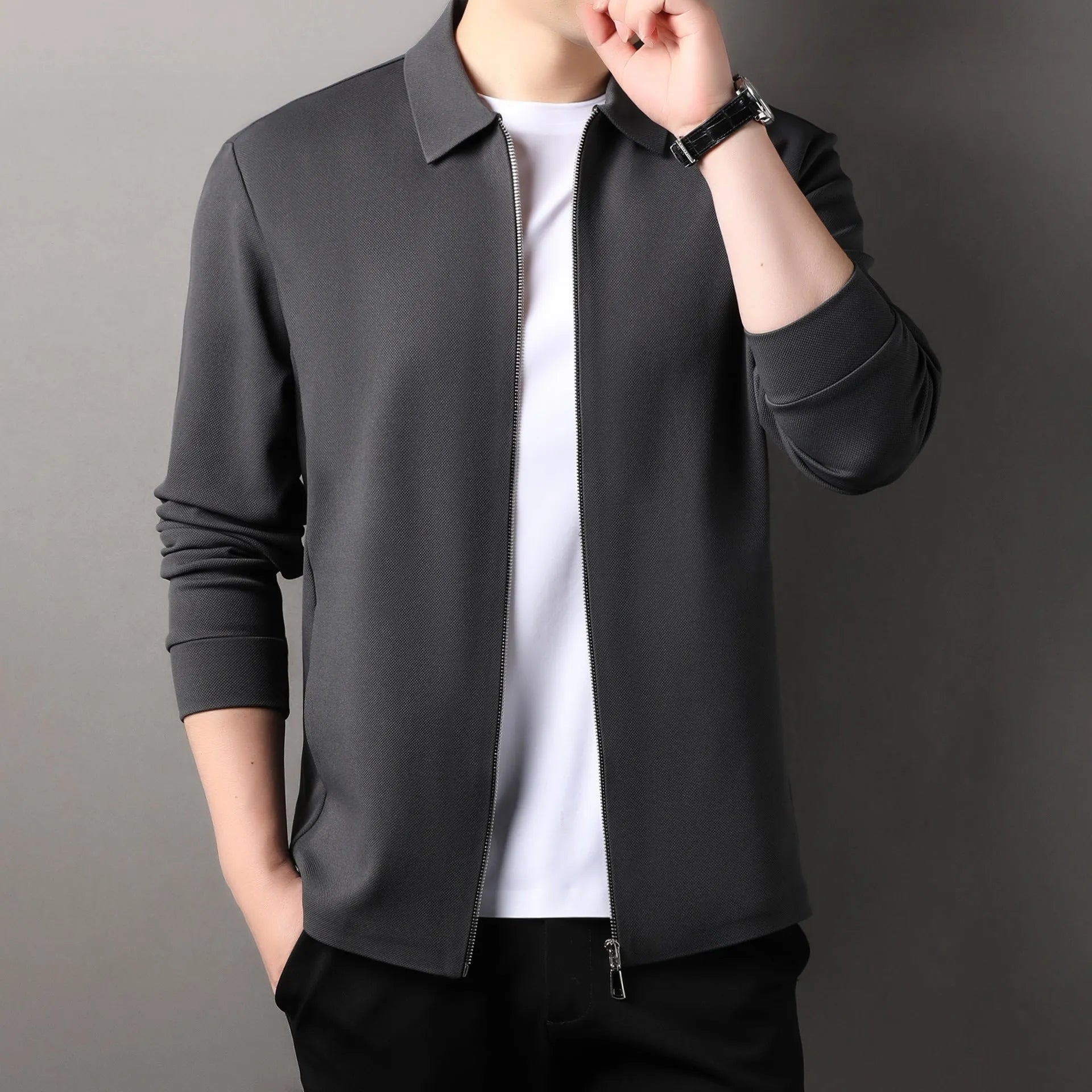 Men's apricot coloured business casual jacket with long sleeves and a straight hem.