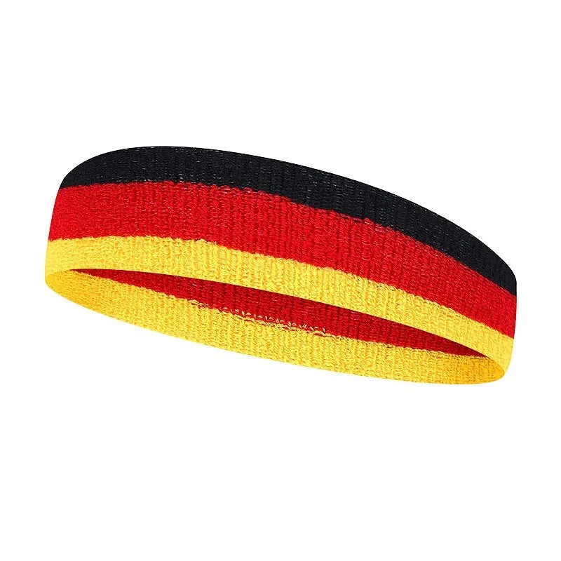 Colourful sports headband showing multiple colour combinations for adult running and basketball