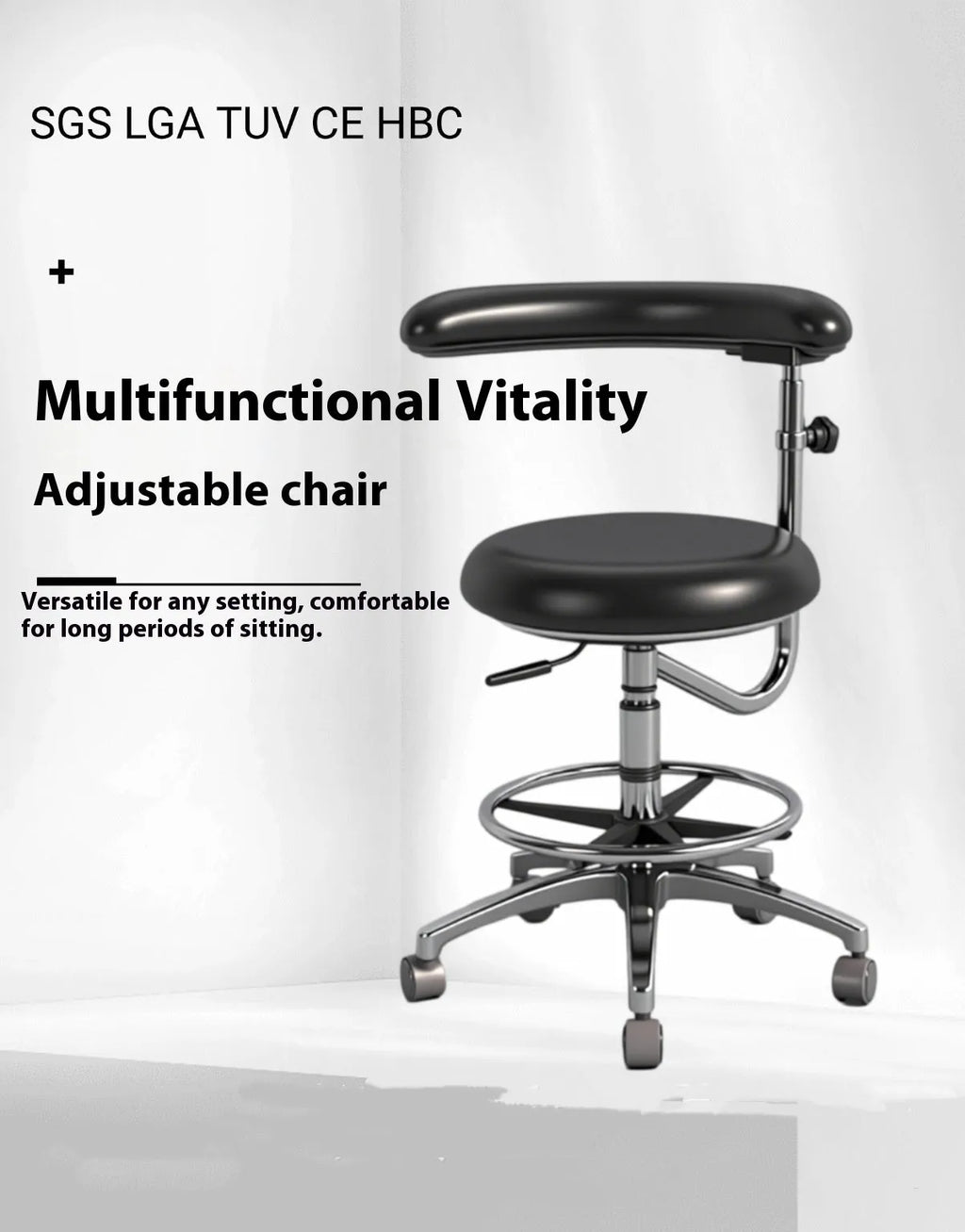 Black leather dental chair lift with hydraulic height adjustment for hospital use