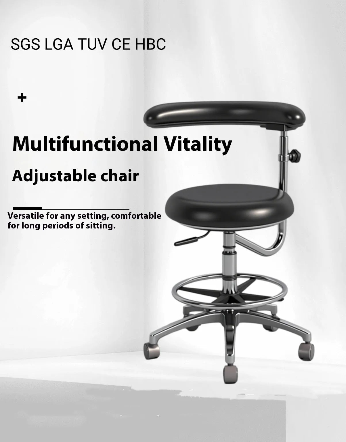 Black leather dental chair lift with hydraulic height adjustment for hospital use