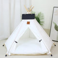 Striped flax and linen pet teepee tent with removable cushion for small dogs or cats