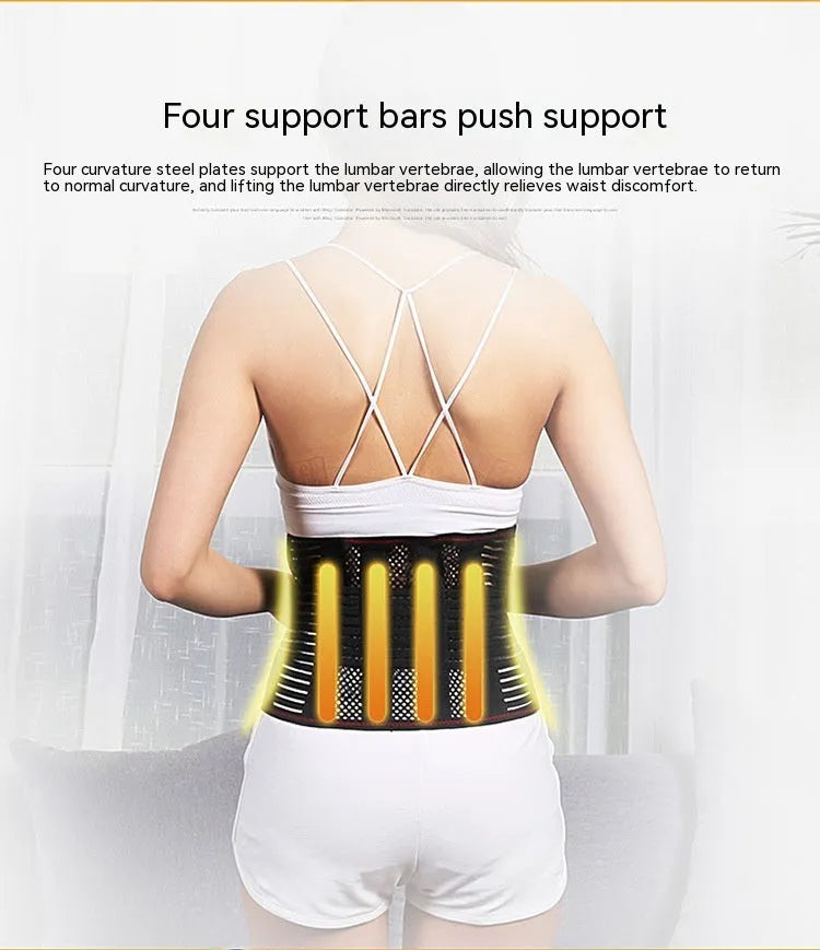 Black sports waist support with steel plate insert for adult lumbar protection during fitness activities