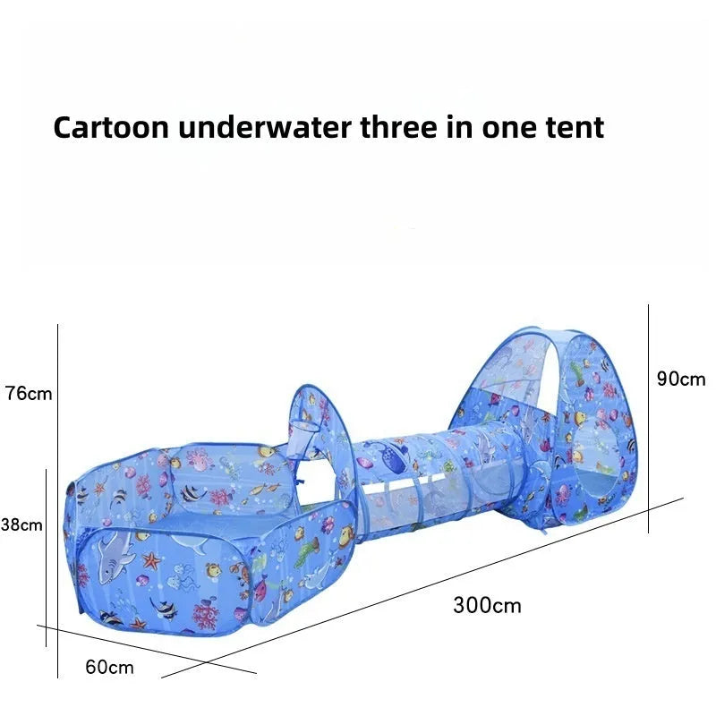 Underwater World three-in-one children's play tent with ball pool tunnel marine theme
