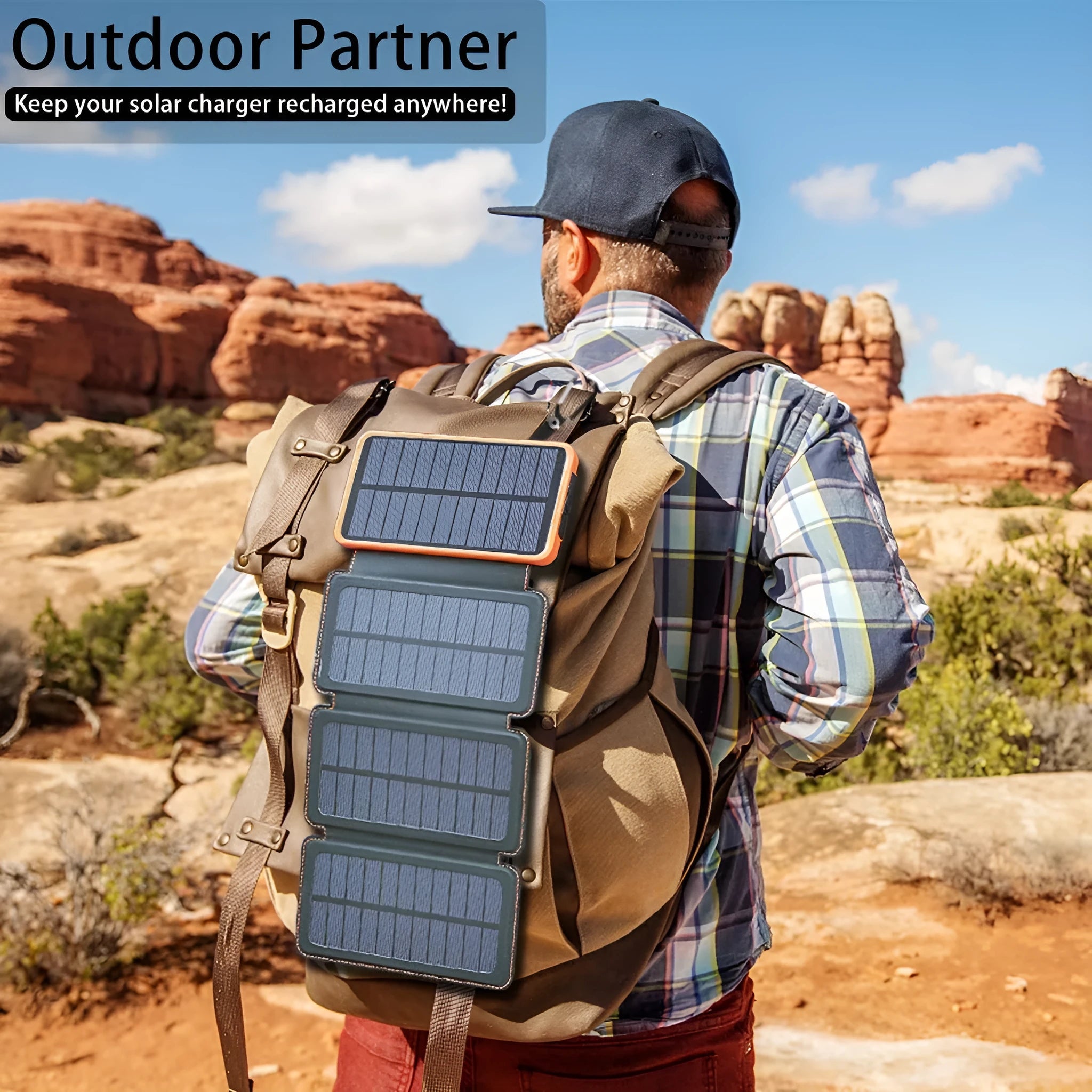 Outdoor rainproof solar phone charger with LED light in black, blue, green, or orange