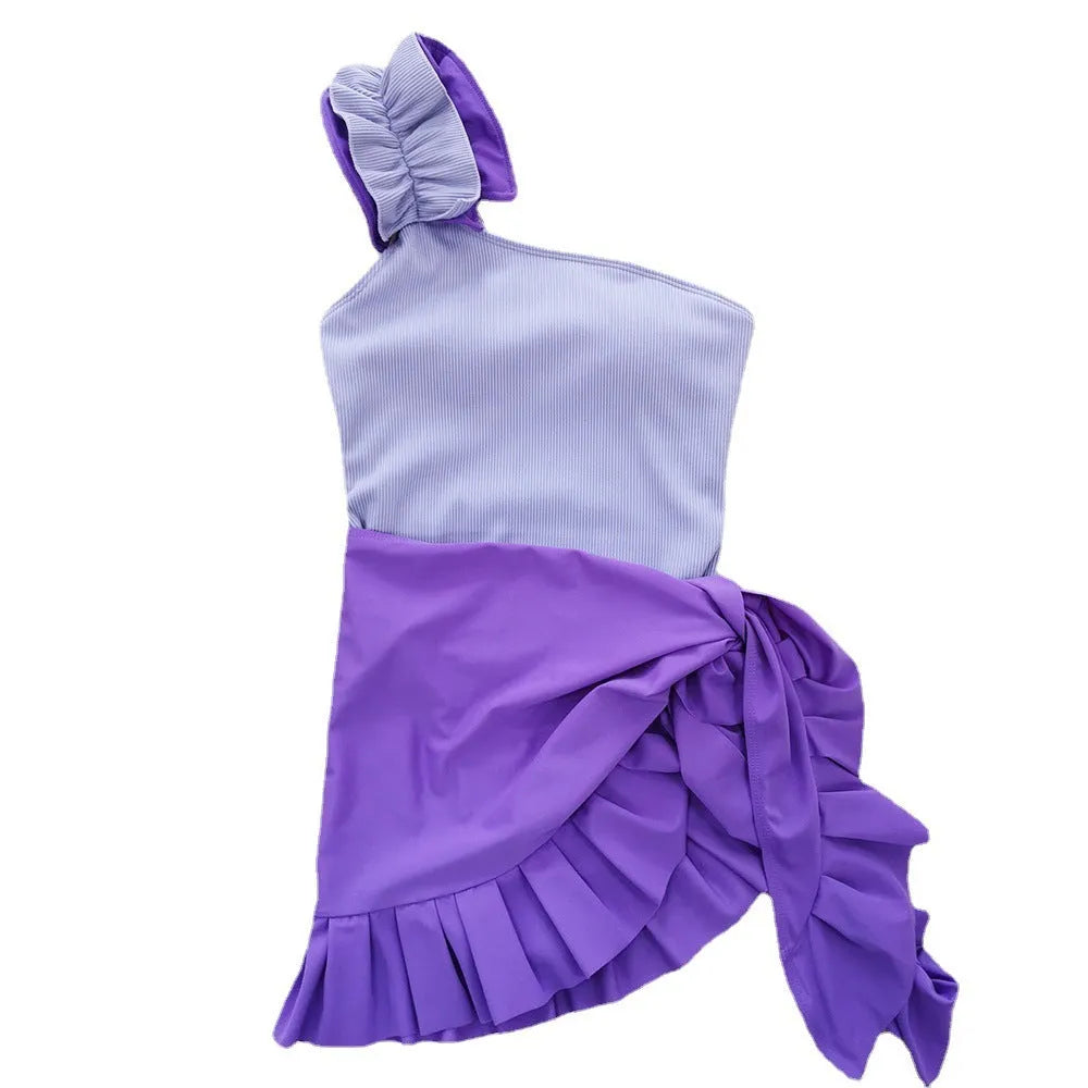 Single-shoulder suspender tube top one-piece swimsuit for women in high-waist design
