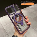 Black magnetic silicone phone case with lens cover bracket for Apple iPhone 15 Pro Max