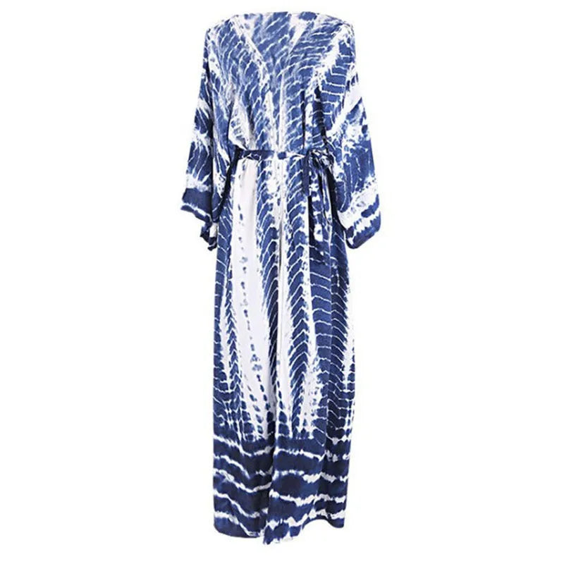Loose cotton beach cover-up shirt with printed sun protection design in multiple colour options