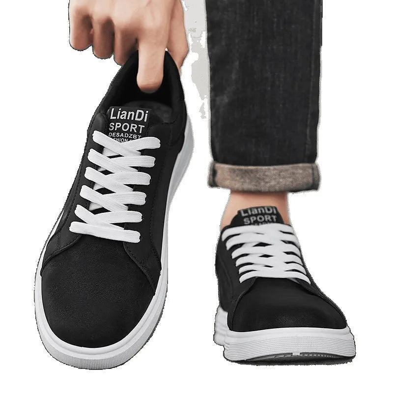 Men's low-top casual sneakers with snake pattern in black, PU upper, round toe, on a neutral background.