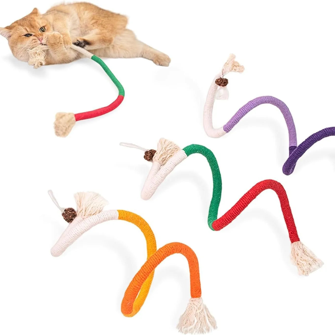 Bite rope catnip toy in 70cm cotton string, purple colour, for cat teething play
