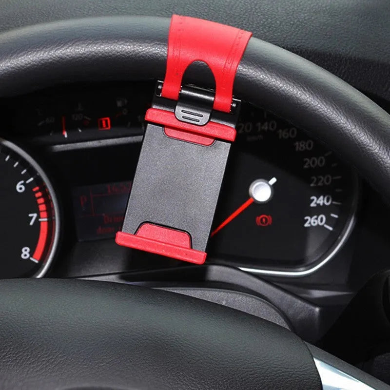 Black car steering wheel clip phone mount holder for iPhone and Android devices