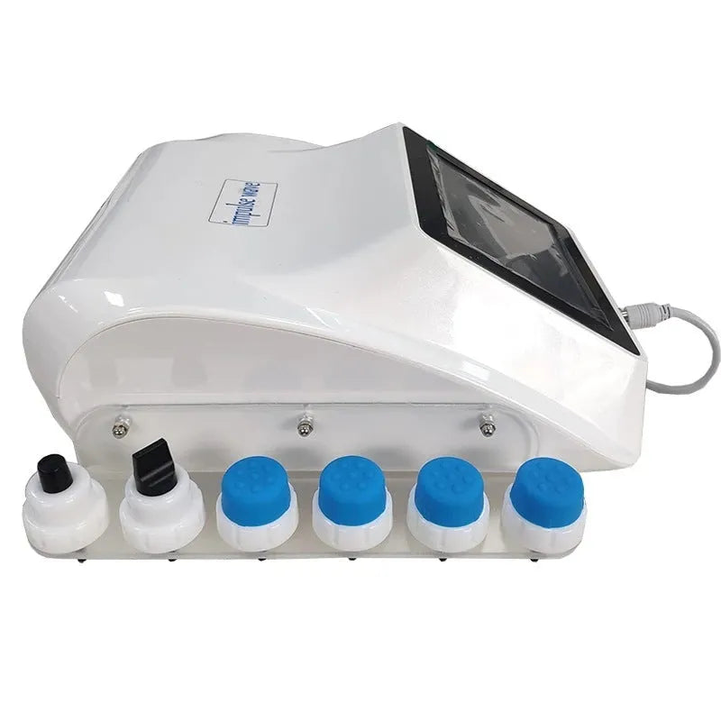 Handheld electromagnetic extracorporeal shock wave physiotherapy instrument with remote control.