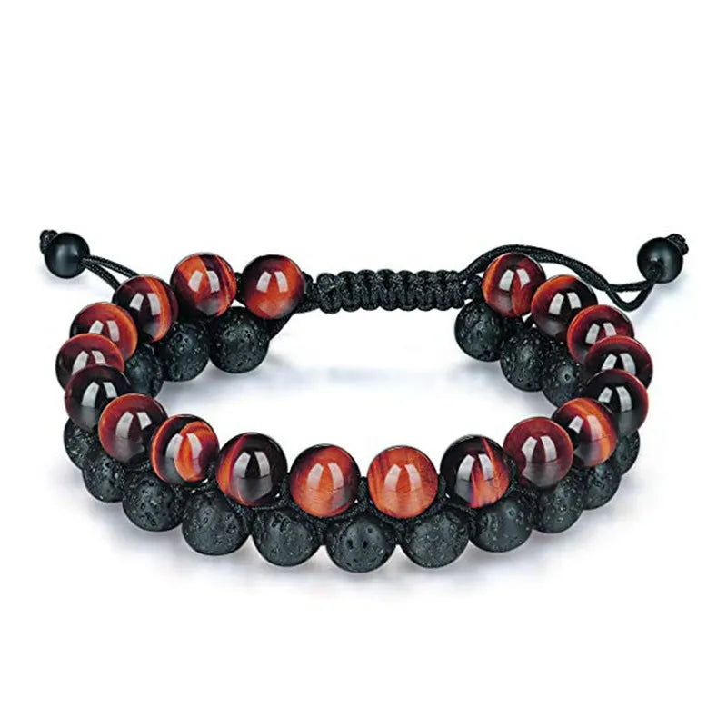 Matte black agate couple bracelets with geometric beads and European styling
