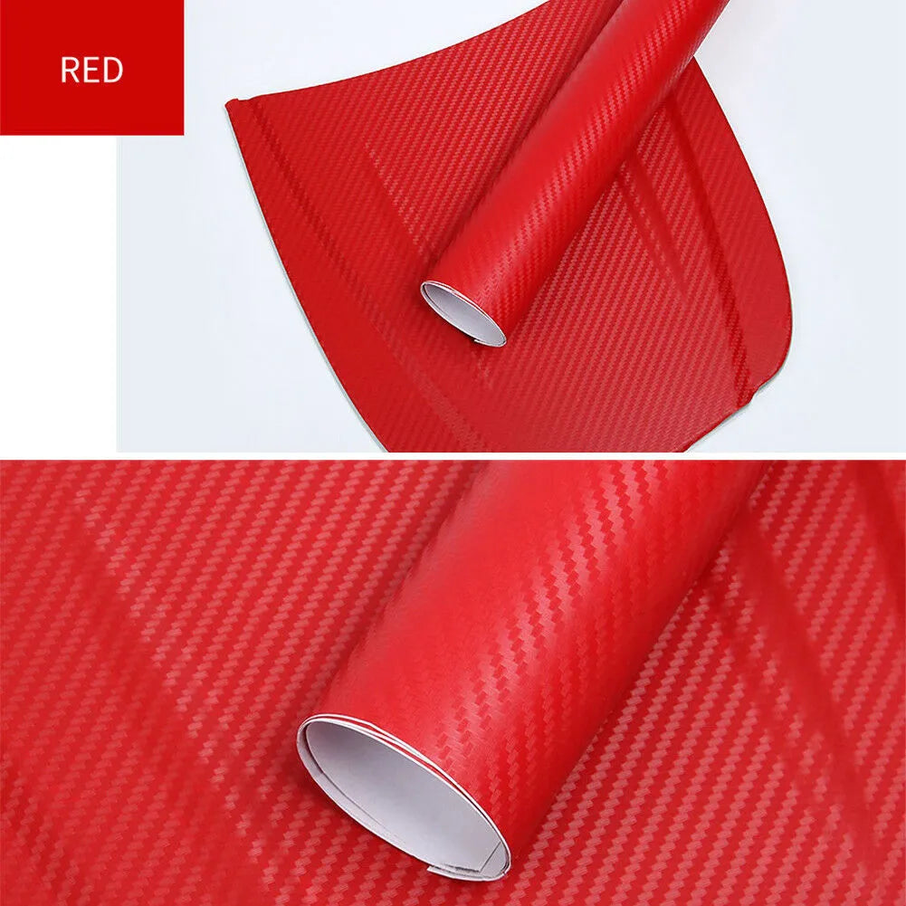 Roll of 3D carbon fiber car decoration sticker showing textured surface in multiple colour options