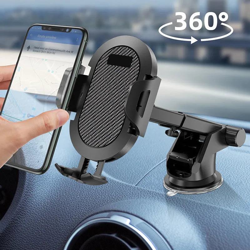 Auto lock car phone holder air outlet mount in black grey with phone inserted, ABS silicone construction