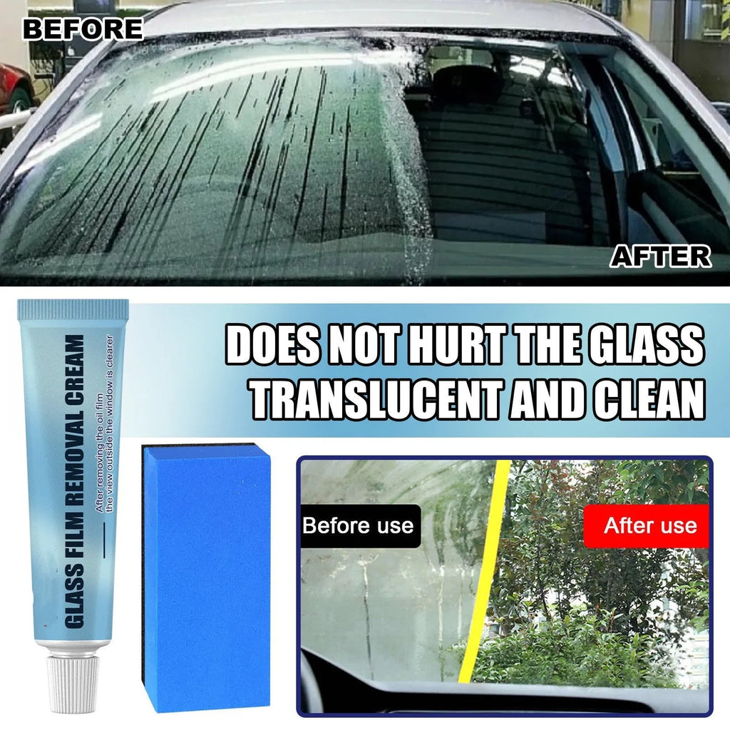 Blue automotive glass oil film remover with soft sponge for car window decontamination