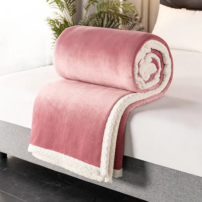 Thick 530 GSM coral fleece blanket in grey - double layer polyester with moisture removal