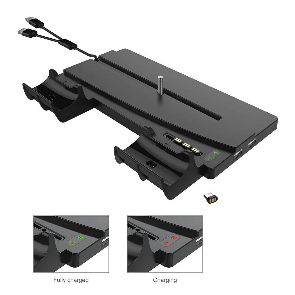 PS5 host multi-function charger stand in black with USB interface and Bluetooth handle charger