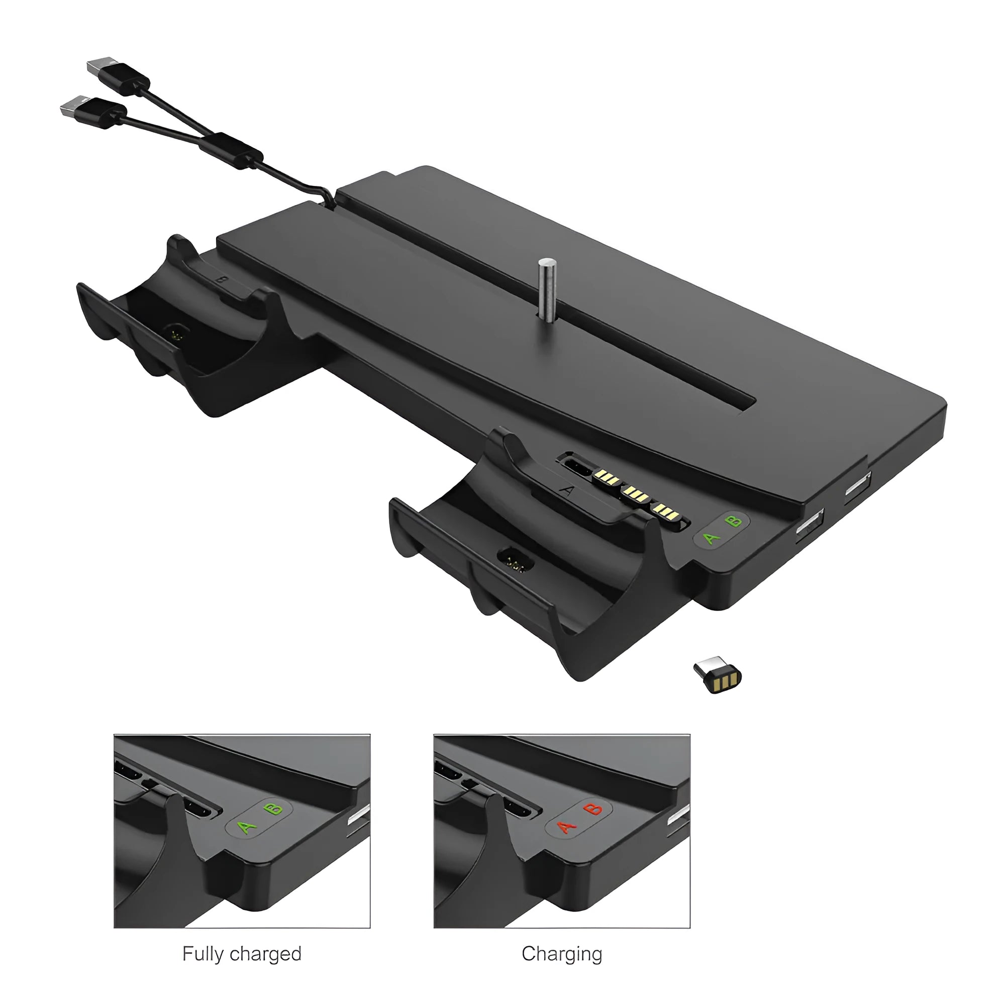PS5 host multi-function charger stand in black with USB interface and Bluetooth handle charger