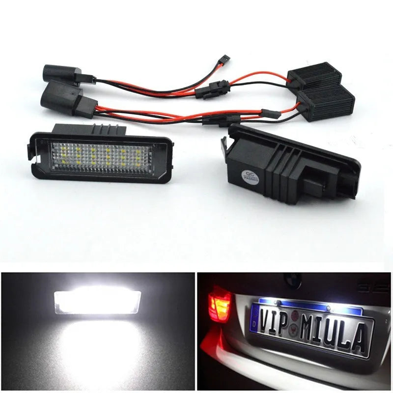 Volkswagen LED licence plate light kit for Golf, Polo, Phaeton models with 6000K white LEDs