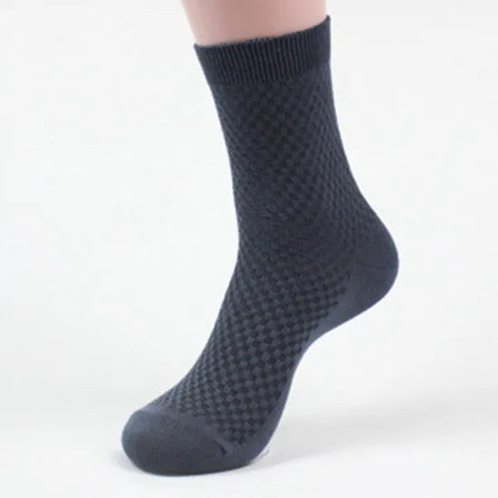Men's bamboo fibre business socks with small square pattern in black, navy, grey and silver colour options