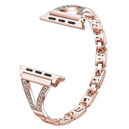 Stainless steel Apple Watch strap with diamond studding in gold, black, pink, rose gold and white colour options.
