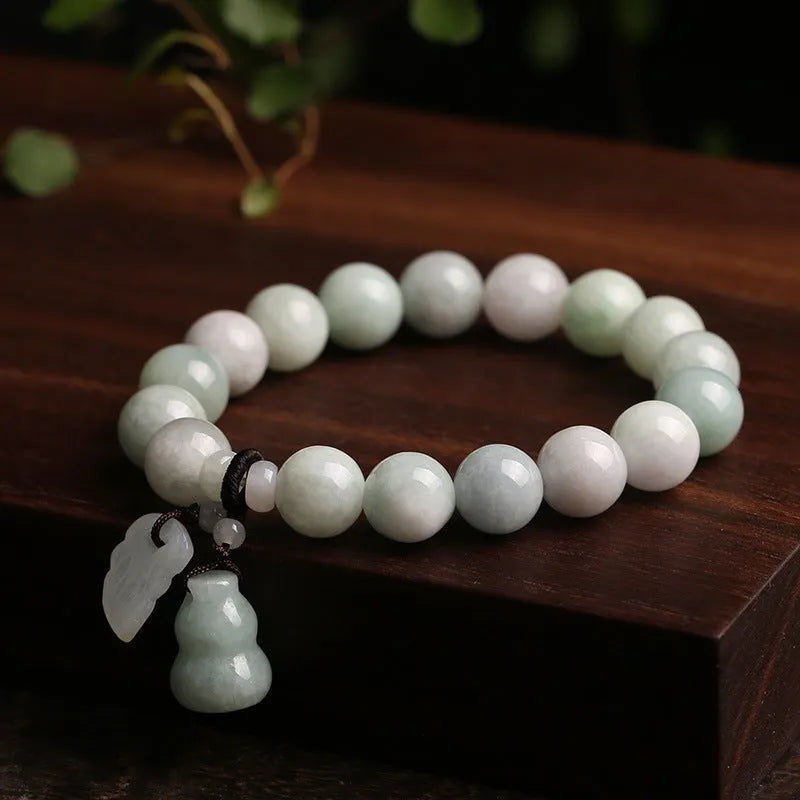 Natural emerald jade hanging bracelet with geometric shapes and Maitreya Buddha elements