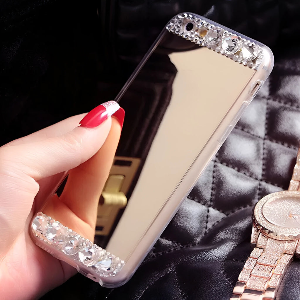 Rhinestone silicone phone case back cover for Huawei P30 Pro in gold colour