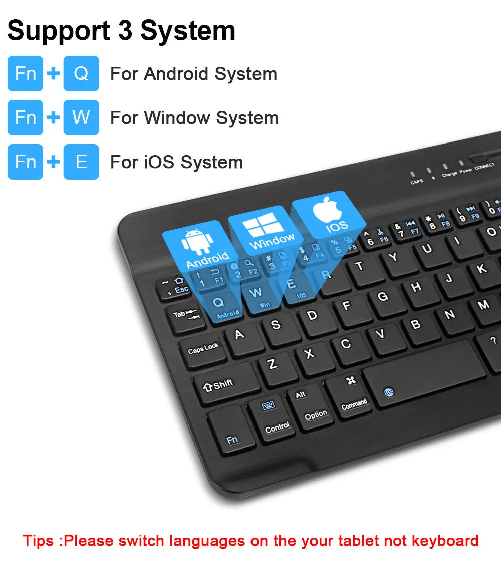Black and white mini Bluetooth wireless keyboard for 7-inch 9-inch and 10-inch tablets